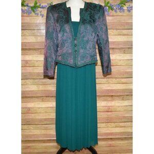 Vintage Nah Nah Collection Green Jacket & Maxi Dress Size M Jacquard Embroidered